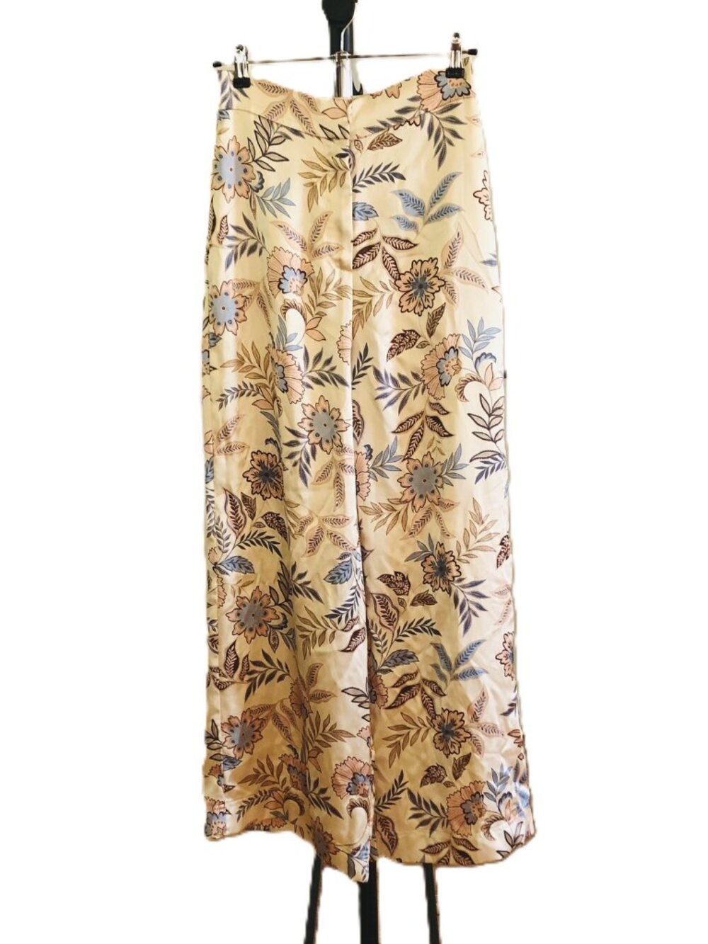 House Of Harlow 1960 Satiny Tan Wide-Leg Trousers Floral Feminine Pants Size S